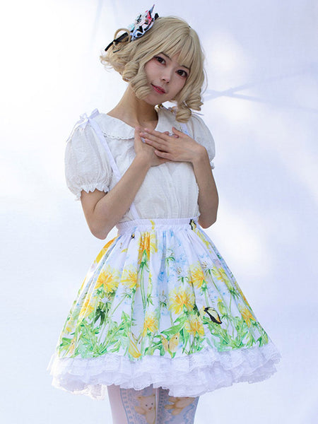 Idol clothes Lolita SK Angel Beats Ruffles As Image Floral Print Lolita Skirts