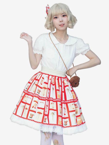 Idol clothes Lolita SK Floral Print Red Ruffles Lolita Skirts
