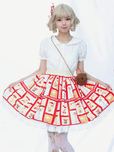 Idol clothes Lolita SK Floral Print Red Ruffles Lolita Skirts