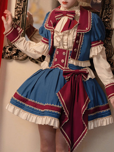 Idol clothes Lolita Skirt Deep Blue Bows Grommets Lolita Skirts