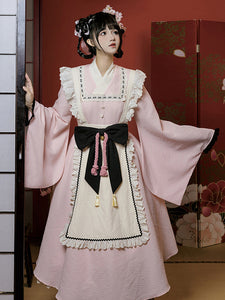 Japanese Style Lolita Costumes Lolita Dresses Polyester Bows Two-Tone Kimono Long Sleeves Black