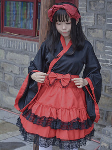 Japanese Style Maid Lolita Costumes Lolita Dresses Polyester Ruffles Kimono Long Sleeves Dress