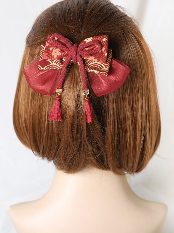 Kimono Lolita Accessories Burgundy Bows Fringe Polyester Headwear Miscellaneous