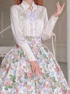 Lolita Blouses Cottagecore Lolita Top Ruffles Bows Long Sleeves Blouse White Lolita Shirt
