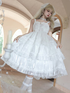 Lolita Dresses Tea Party Style Lolita Skirt Lace Sleeveless Polyester Sweet White