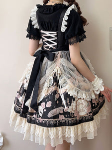 Lolita Dresses Tea Party Style Lolita Skirt Ruffles Sleeveless Jacquard ROCOCO Style Floral Print Apricot