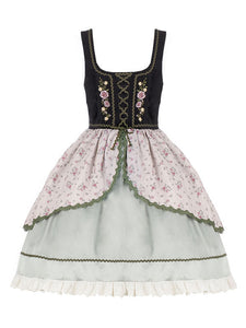 Lolita Dresses Tea Party Style Lolita Skirt Ruffles Sleeveless Polyester Pastoral Style Floral Print Light Green