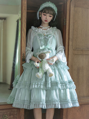 Lolita Dresses Tea Party Style Lolita Skirt Ruffles Sleeveless Polyester Sweet Light Green