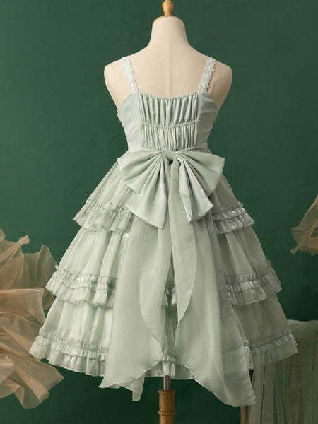 Lolita Dresses Tea Party Style Lolita Skirt Ruffles Sleeveless Polyester Sweet Light Green