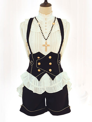 Lolita Ouji Specials Lolita Top Vest Costumes Gothic Black Sleeveless Lace Up Top