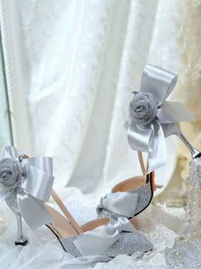 Lolita Wedding Dress Lolita Footwear Silver Bows Rose Stiletto Heel Lolita Shoes