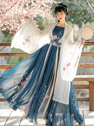 Lolita Wedding Dress Lolita Outfits Blue Floral Print Long Sleeves Overcoat Top Skirt