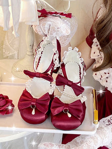 Lolita Wedding Dress Lolita Sandals Pink Bows Ruffles Elastic Fabric Round Toe Lolita Summer Shoes