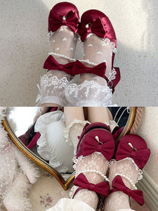 Lolita Wedding Dress Lolita Sandals Pink Bows Ruffles Elastic Fabric Round Toe Lolita Summer Shoes