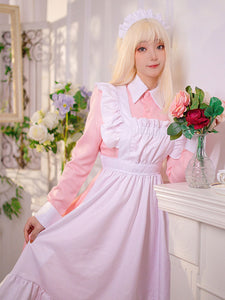Maid Lolita Dress Polyester Long Sleeves Ruffles Sweet Lolita Dress