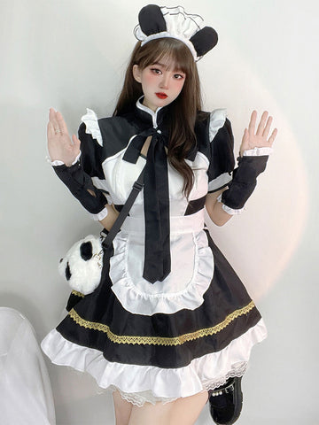 Maid Lolita Dress Polyester Short Sleeves Whit Ruffles Lolita Dress