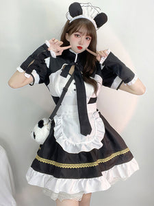 Maid Lolita Dress Polyester Short Sleeves Whit Ruffles Lolita Dress