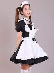 Maid Lolita Dresses Ruffles Lace Bow Short Sleeves Lolita Dress