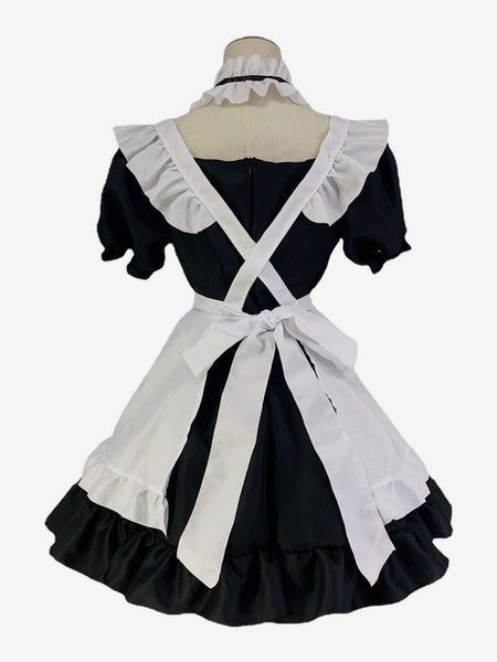 Maid Lolita Dresses Ruffles Lace Bow Short Sleeves Lolita Dress