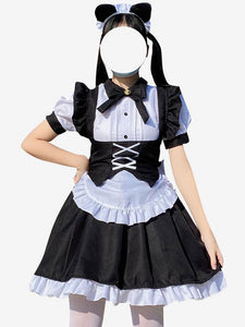 Maid Lolita Dresses Ruffles Bows Bandage Black Lolita Dress