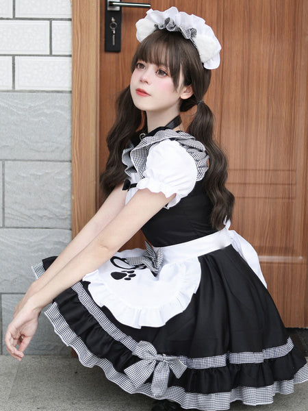 Maid Lolita Dresses Ruffles Bows Lace Short Sleeves Lolita Dress