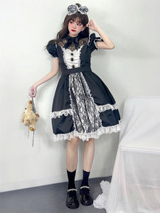 Maid Lolita Dresses Ruffles Lace Black Short Sleeves Lolita Dress
