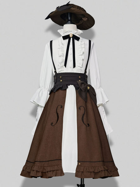 Ouji Lolita Blouses Ruffles Bows Long Sleeves Lolita Top Blouse White Lolita Shirt