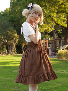 Pastoral Style Lolita SK Cardcaptor Sakura   Floral Print Camel Ruffles Lolita Skirts