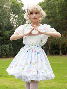 Pastoral Style Lolita SK Cardcaptor Sakura   Ruffles As Image Floral Print Lolita Skirts