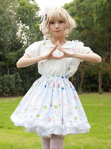 Pastoral Style Lolita SK Cardcaptor Sakura   Ruffles As Image Floral Print Lolita Skirts