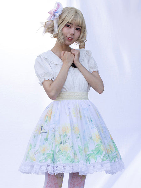 Pastoral Style Lolita Skirt Cardcaptor Sakura   Ruffles As Image Floral Print Lolita Skirts