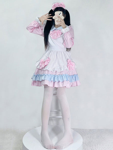 Pink Maid Dress Polyester Bow Long Sleeves Lolita Dress