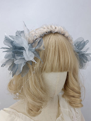 ROCOCO Style Lolita Accessories Blue Gray Flowers Sequins Headwear Miscellaneous