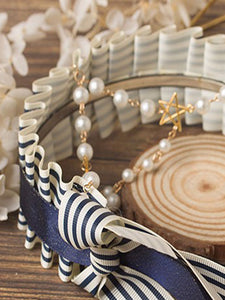 ROCOCO Style Lolita Accessories Blue Pearls Chains Polyester Headwear Stripes Miscellaneous