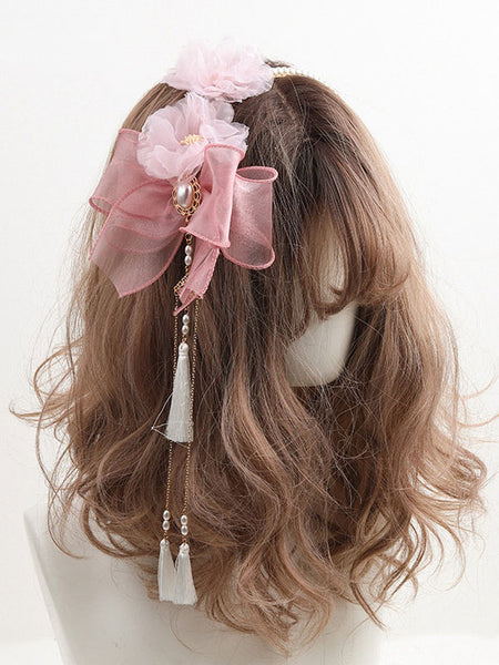 ROCOCO Style Lolita Accessories Burgundy Fringe Flowers Headwear Polyester Fiber Miscellaneous