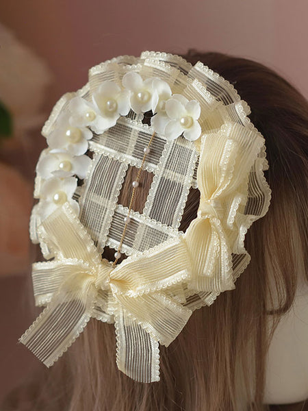ROCOCO Style Lolita Accessories Ecru White Lace Flowers Headwear Polyester Miscellaneous