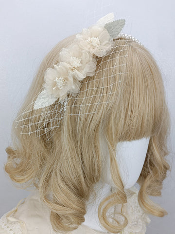 ROCOCO Style Lolita Accessories Ecru White Pearls Flowers Headwear Miscellaneous