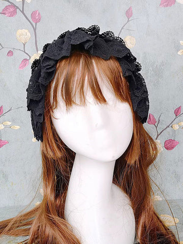 ROCOCO Style Lolita Accessories Infanta Black Ruffles Polyester Headwear Miscellaneous