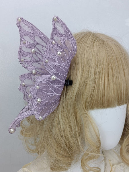 ROCOCO Style Lolita Accessories Light Sky Blue Pearls Headwear Butterfly Pattern Miscellaneous