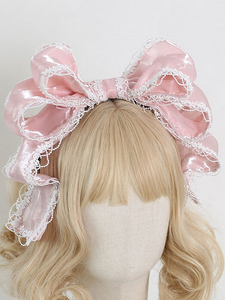 ROCOCO Style Lolita Accessories Pink Lace Bows Headwear Polyester Fiber Miscellaneous