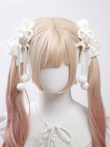 ROCOCO Style Lolita Accessories White Pom Poms Bows Headwear Miscellaneous