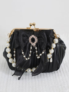 ROCOCO Style Lolita Bag Bow Black Rhinestones Pearls Accessory Polyester Lolita Accessories