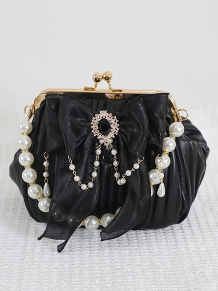 ROCOCO Style Lolita Bag Bow Black Rhinestones Pearls Accessory Polyester Lolita Accessories