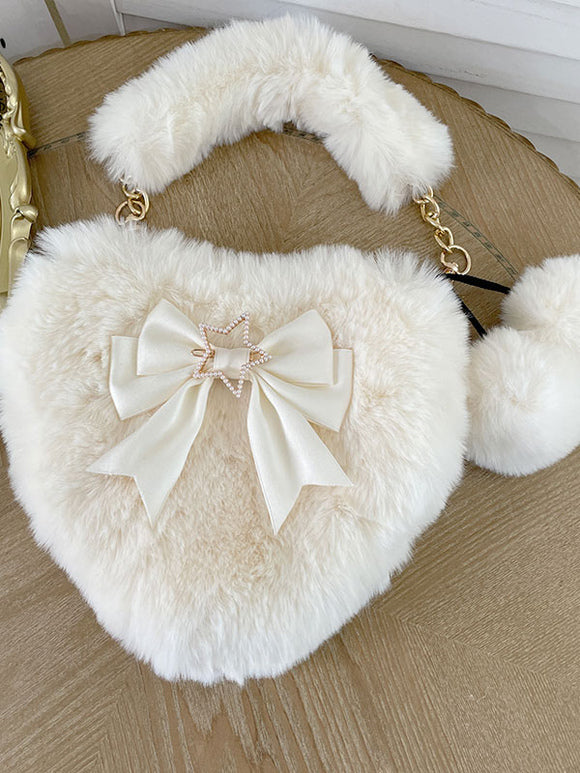 ROCOCO Style Lolita Bag Ecru White Polyester Pom Poms Bow Polyester Accessory Lolita Accessories