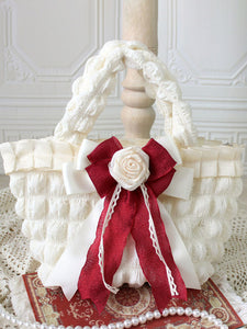 ROCOCO Style Lolita Bag Ecru White Polyester Rose Pattern Bow Polyester Handbag Lolita Accessories