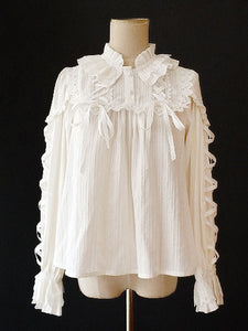 ROCOCO Style Lolita Blouses Infanta Lolita Top White Long Sleeves Lace Up Lolita Shirt