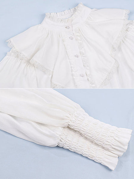 ROCOCO Style Lolita Blouses Ruffles Long Sleeves Blouse Lolita Top White Lolita Shirt