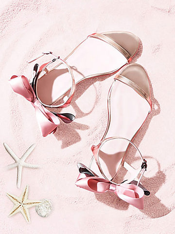 ROCOCO Style Lolita Sandals Bows Round Toe PU Leather Silver Lolita Summer Shoes