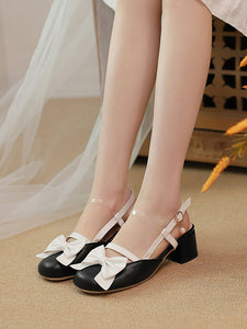 ROCOCO Style Lolita Sandals Bows Pearls Round Toe PU Leather White Lolita Summer Shoes