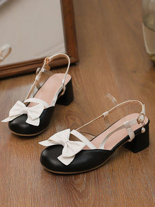 ROCOCO Style Lolita Sandals Bows Pearls Round Toe PU Leather White Lolita Summer Shoes